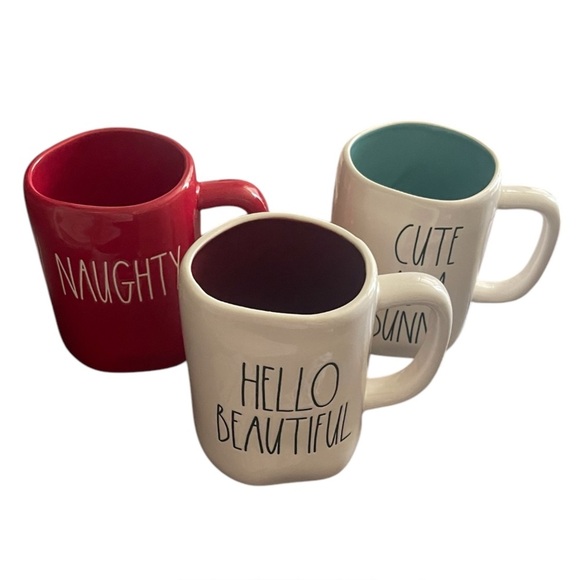 Rae Dunn Ceramic Mug Set - Red, White, and Teal - Picture 1 of 11